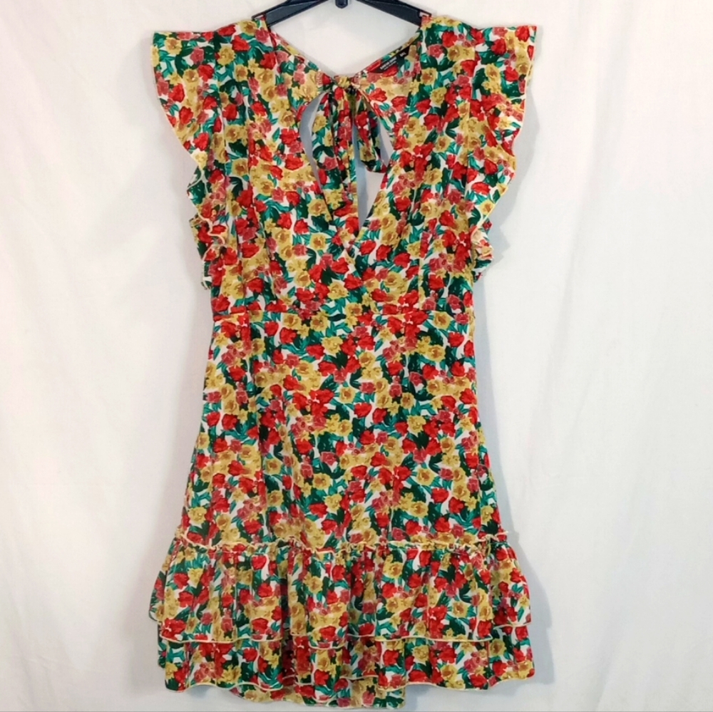 Shein Floral Halter Open Back Ruffled Dress Women's Size 0XL